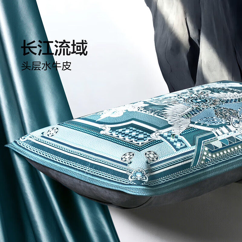 富安娜头层水牛皮枕套 牛皮枕套 巨幅平网夏季真皮枕套 对枕 蓝 74*48cm 【彩绘牛皮枕套】佛罗伦萨【两件】尺码通用— 73cm*46cm