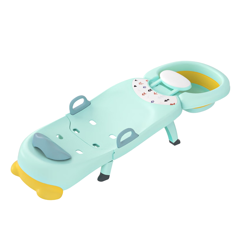 世纪宝贝（babyhood）儿童洗头躺椅 折叠宝宝洗澡神器可坐躺家用洗发床PVC软垫 清新绿 【可折叠】麦乐洗头椅 清新绿