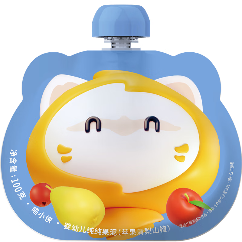 喵小侠婴幼儿纯纯果泥 宝宝零辅食佐餐营养水果泥吸吸袋 100g *10袋 纯纯果泥 组合装  10袋 