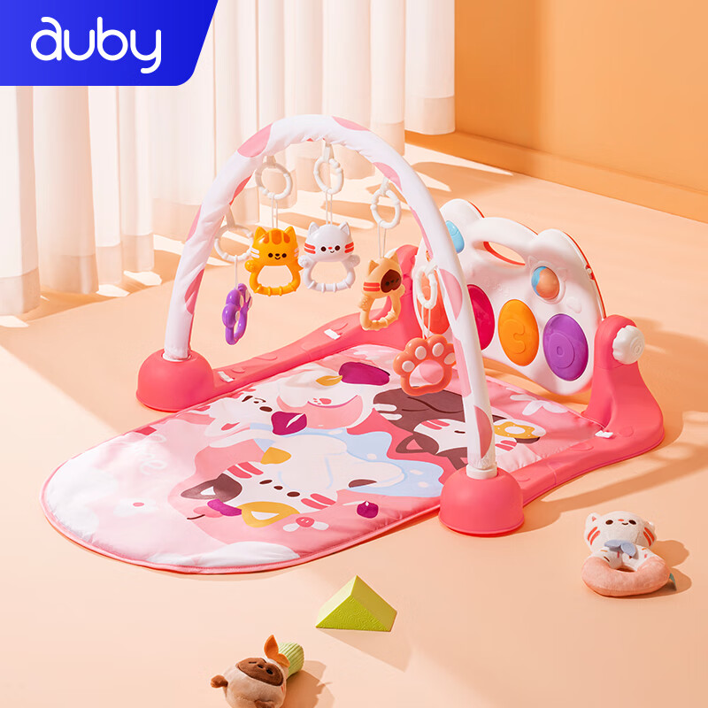 澳贝（auby）婴幼儿童玩具健身架萌猫脚踏踩钢琴新生儿礼盒摇铃安抚生日礼物 【新锐萌系】萌猫健身架-粉色