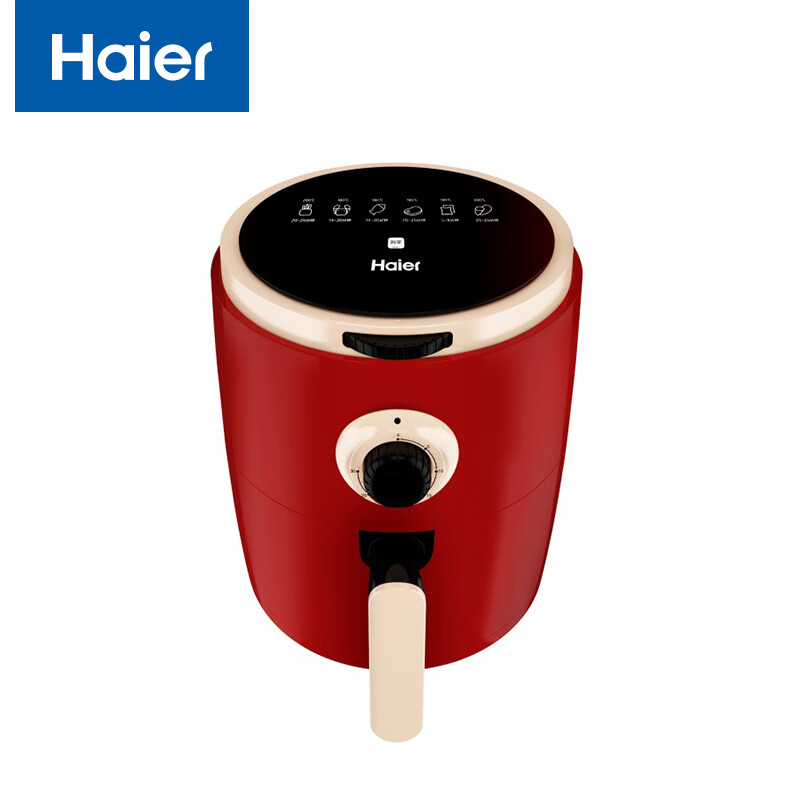 海尔（Haier）空气炸锅家用 3L大容量 多功能无油电炸锅智能定时温控 红色 热风循环 HA-M03R 