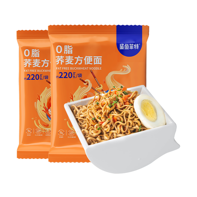 鲨鱼菲特 0脂魔芋荞麦方便面60g*24袋非油炸免煮无蔗糖荞麦面挂面代餐粗粮 【0脂低盐】魔芋荞麦泡面24袋