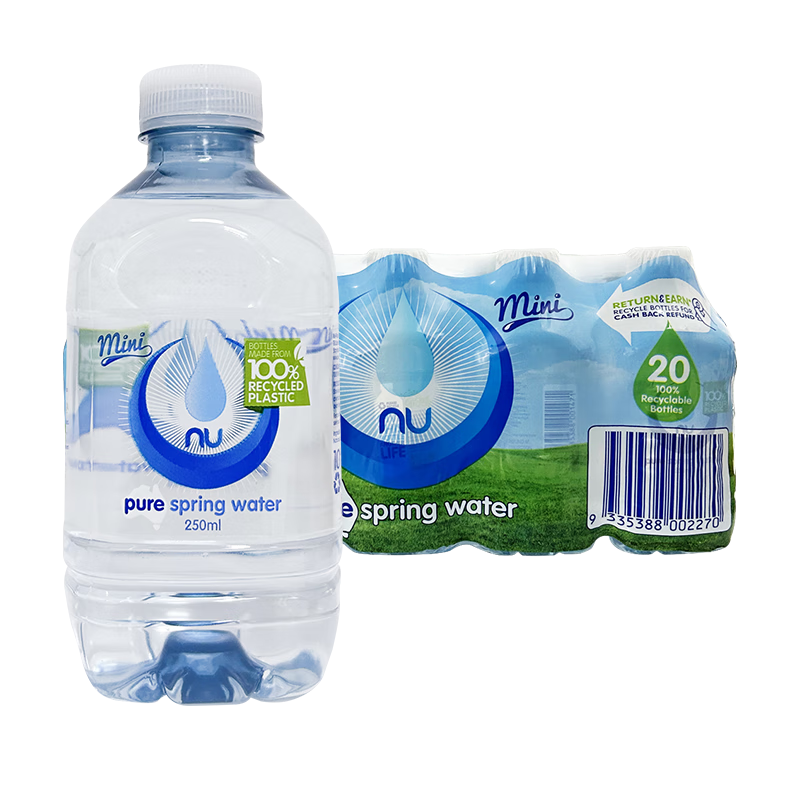 NU PURE纽珀天然饮用水250ml*20瓶 澳大利亚原装进口矿物质自然水便携装 