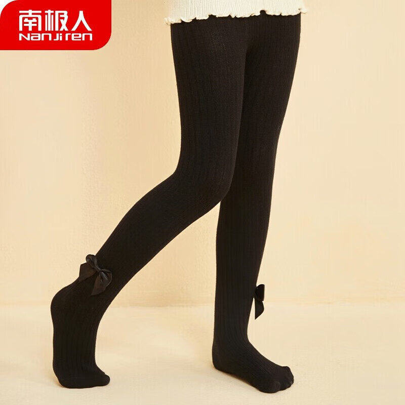 南极人儿童连裤袜女童连脚打底裤春夏款女孩舞蹈袜长筒蝴蝶结黑色L 蝴蝶结-黑色均码 (L)（建议4-5岁）