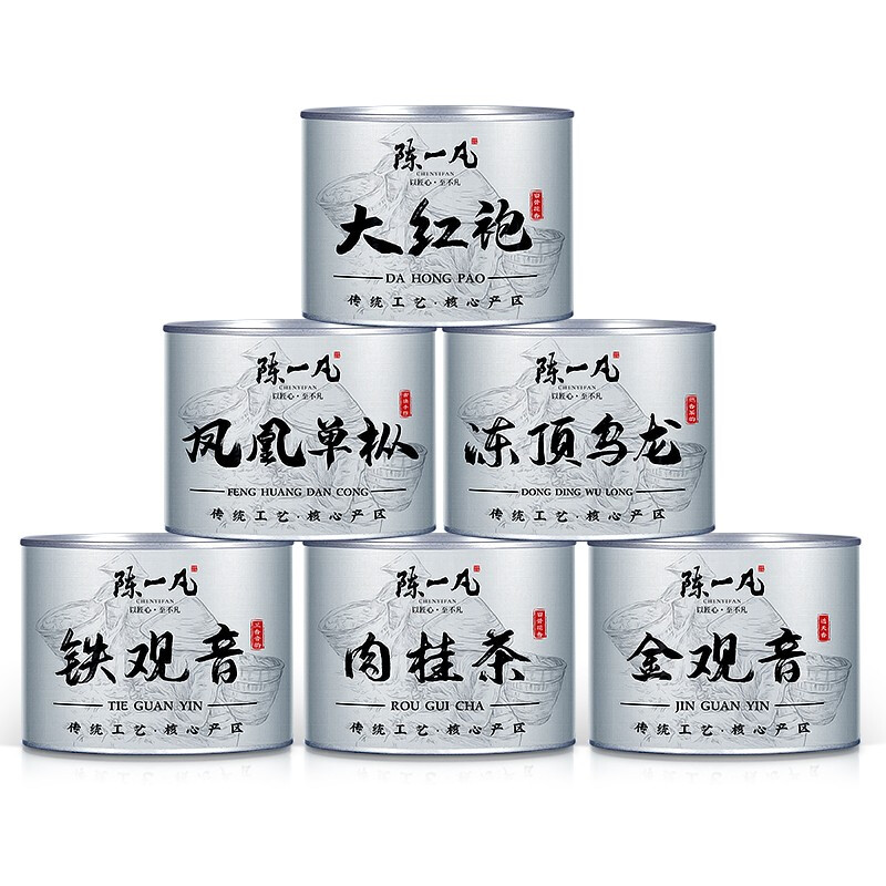 陈一凡 茶叶 六大乌龙 铁观音鸭屎香凤凰单丛大红袍冻顶乌龙肉桂茶450g 【经典圆罐礼盒】六大乌龙450g