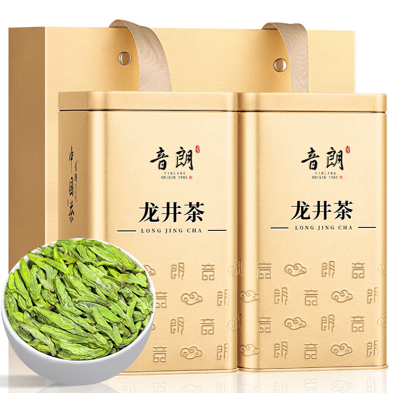 音朗 茶叶绿茶 龙井茶 明前特级2025新茶浓香型龙井茶叶礼盒2罐共250g 【大师手作】6A特级龙井茶250g