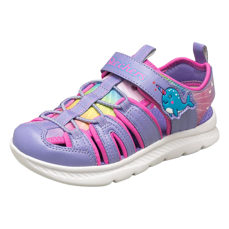 Skechers斯凯奇夏季童鞋女童凉鞋包头护脚透气魔术贴沙滩鞋公主鞋302721L 薰衣草色/多彩色/LVMT32