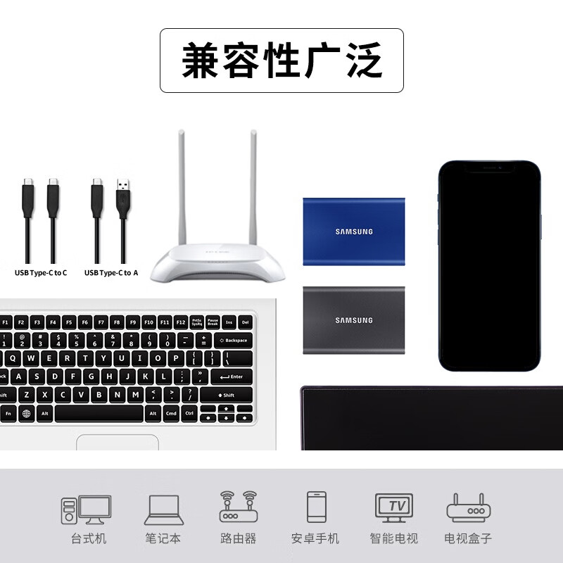 三星移动固态硬盘Type-c接口USB3.2固态高速硬盘移动ssd T7火星红（不带指纹识别） 1TB