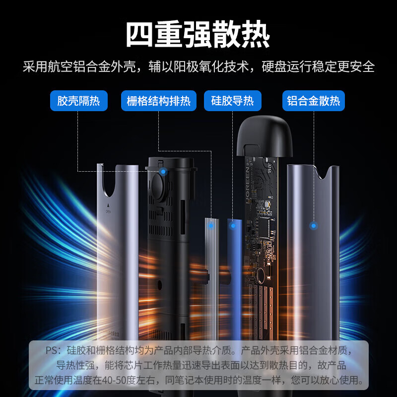 绿联M.2NVMe移动硬盘盒USB-C3.1接口SSD固态硬盘盒子Type-C笔记本电脑 M2外置盒70532