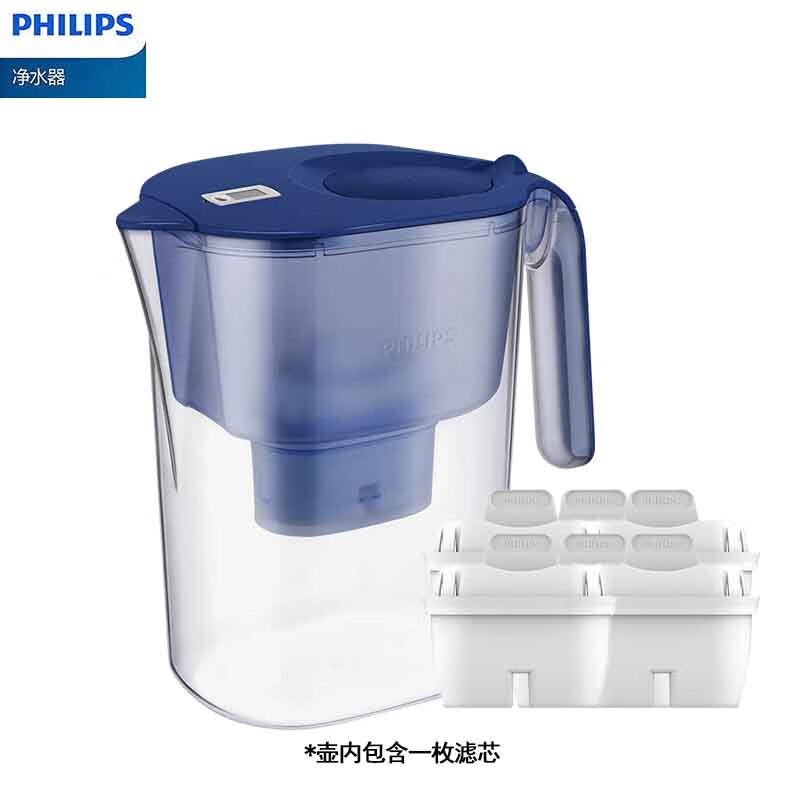 飞利浦 滤水壶直饮滤水器 净水壶家用过滤水壶 AWP2814IGT4.2蓝色1壶7芯 蓝色1壶7芯