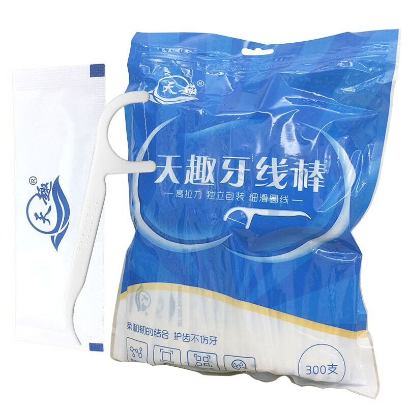 天趣家用牙线签纤细圆线高拉力弓形牙线牙签300支/袋 