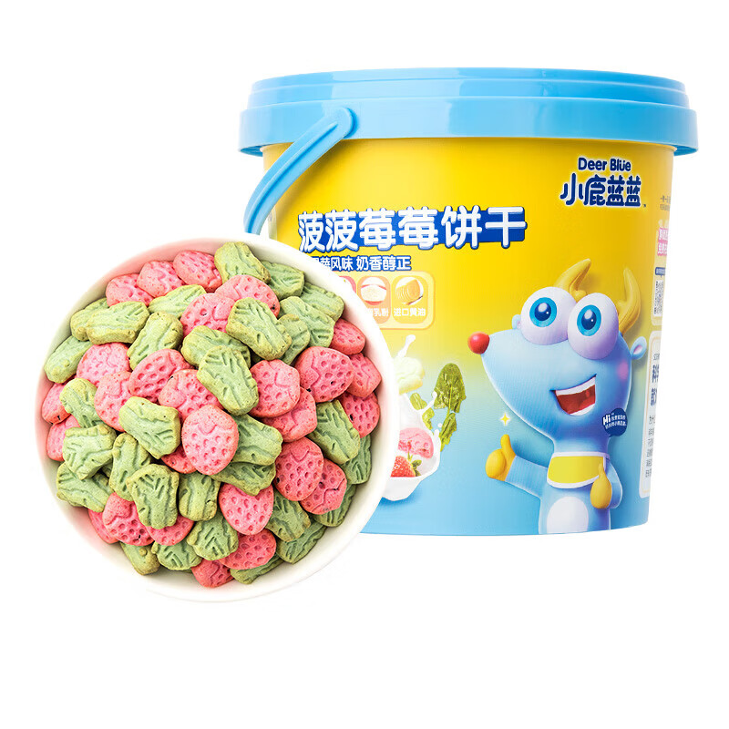 小鹿蓝蓝菠菠莓莓宝宝饼干 儿童零食菠菜草莓卡通饼干108g/桶 