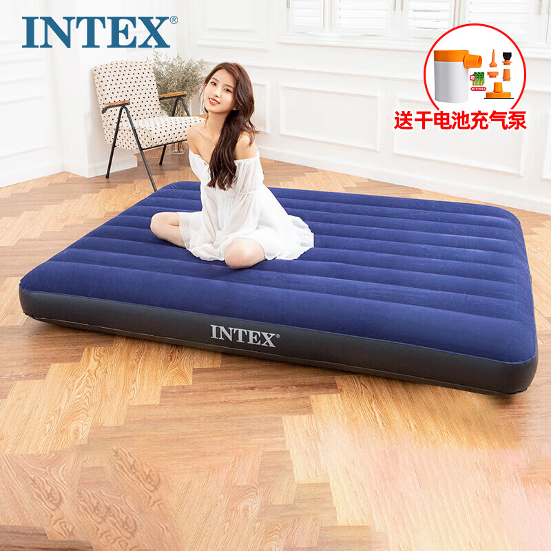 INTEX 64759双人加大充气玩具床 家用便携午休床户外折叠床 N 152*203*25CM双人加大送干电池泵