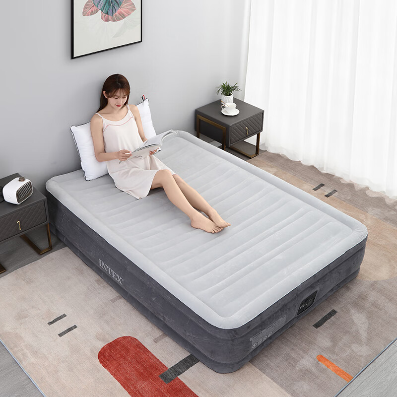 INTEX  双人内置电泵充气玩具床家用午休气垫床户外折叠床768T含2枕 内置泵137*191*33CM（送2枕头）