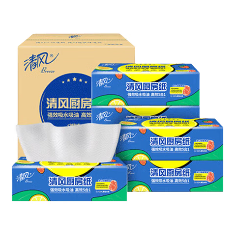 清风 厨房76张*6包加厚抽取式整箱