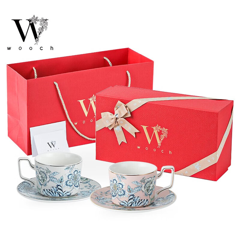 物取（WOOCH）如愿芳华高档杯碟礼盒装 如愿芳华对杯-粉色+蓝色+红礼盒 W130