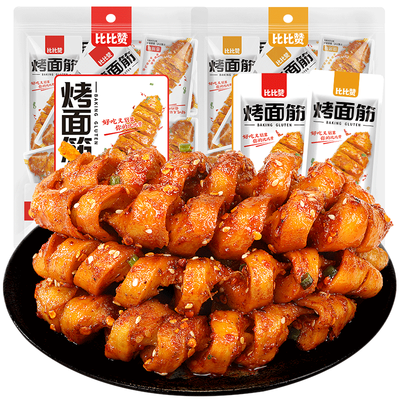比比赞（BIBIZAN）烤面筋混合味558g面筋卷网红豆干制品小吃素食解馋休闲零食品 【鲜香劲道】香烤面筋 20包*1袋