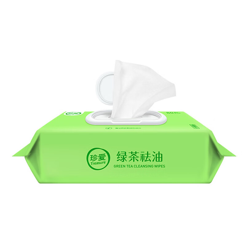 珍爱 湿巾 绿茶去油擦脸擦汗洁面清洁湿纸巾 带盖抽装80片 1包
