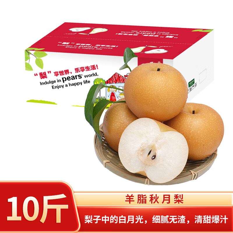 京鲜生 羊脂秋月梨 正宗莱阳 净重10斤15-20粒 单果250g+ 水果礼盒 【中果特惠家庭装】10斤15-20粒