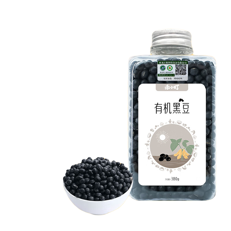 禾小町 有机黑豆380g东北绿芯黑豆无染色 可打豆浆五谷杂粮豆粗粮 有机黑豆 380g 