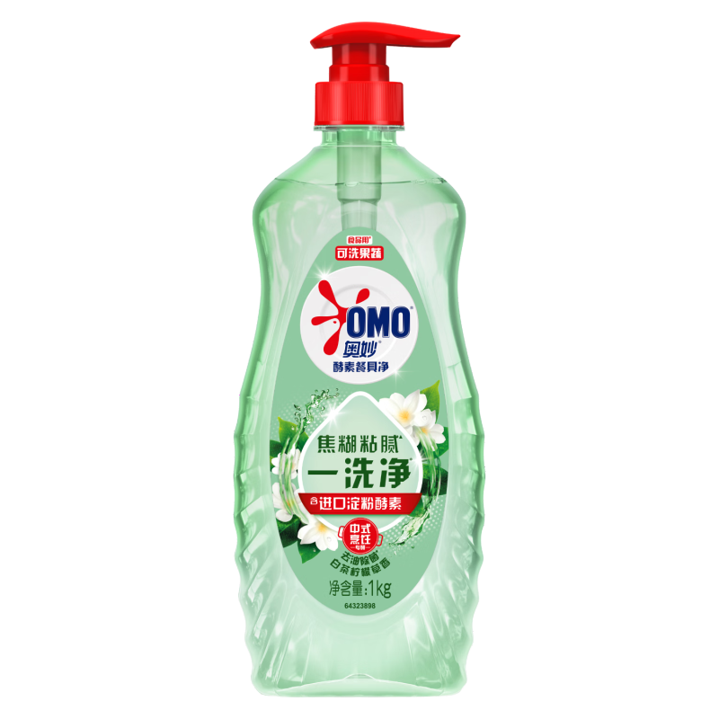 奥妙（OMO） 洗洁精 酵素餐具净 白茶柠檬草香型1KG 去油污除菌 可洗果蔬 白茶柠檬草