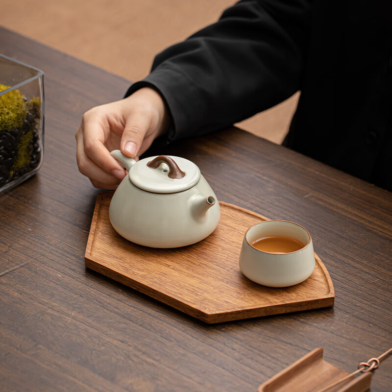 苏氏陶瓷（SUSHI CERAMICS）茶具套装豆黄汝窑石瓢壶车载旅行茶具便捷套组 【上新】豆黄汝窑茶具 1件