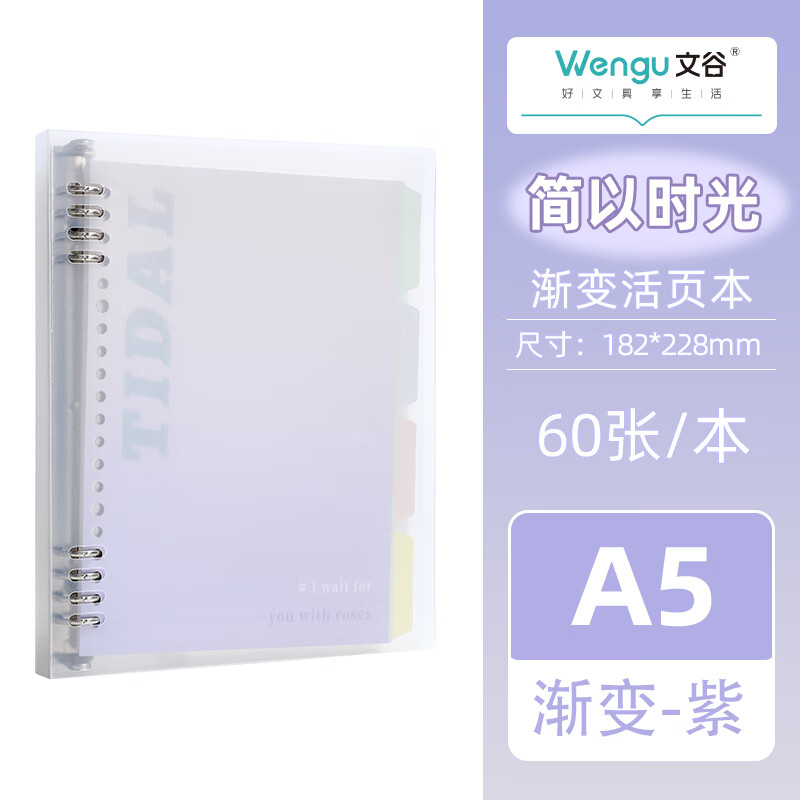 文谷(Wengu)a5渐变色不硌手可拆卸活页本笔记本可爱小清新笔记本本子学生高颜值日记本  BI031(A5)渐变紫C 简以时光A5-紫色C