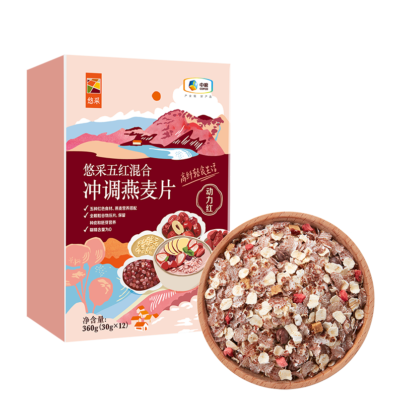 悠采中粮五红混合冲调燕麦片360g（30g*12袋）高纤 速食代餐 5红混合燕麦片360g