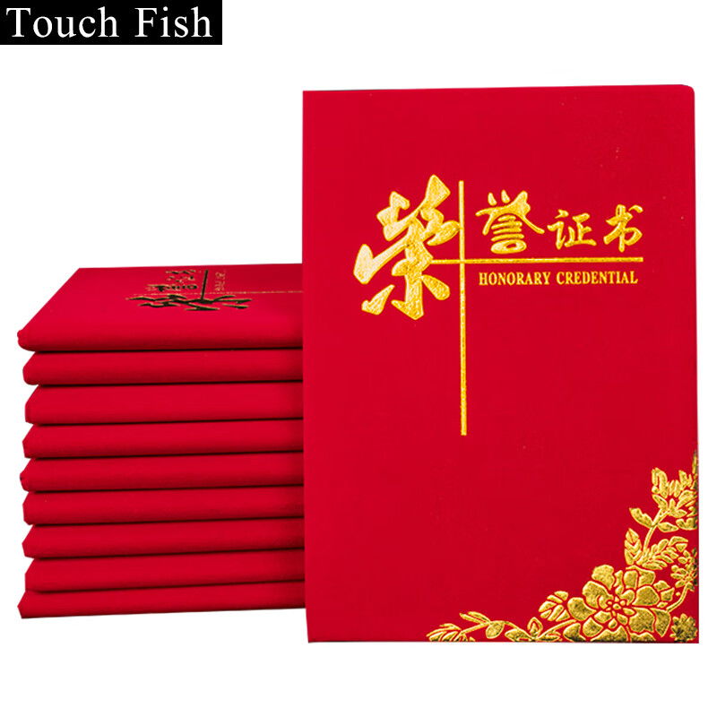 Touch Fish 荣誉证书 红色绒面烫金颁奖奖状证书外壳可定制 6K（10本装）配20张内芯 6K（10本装） 配20张内芯