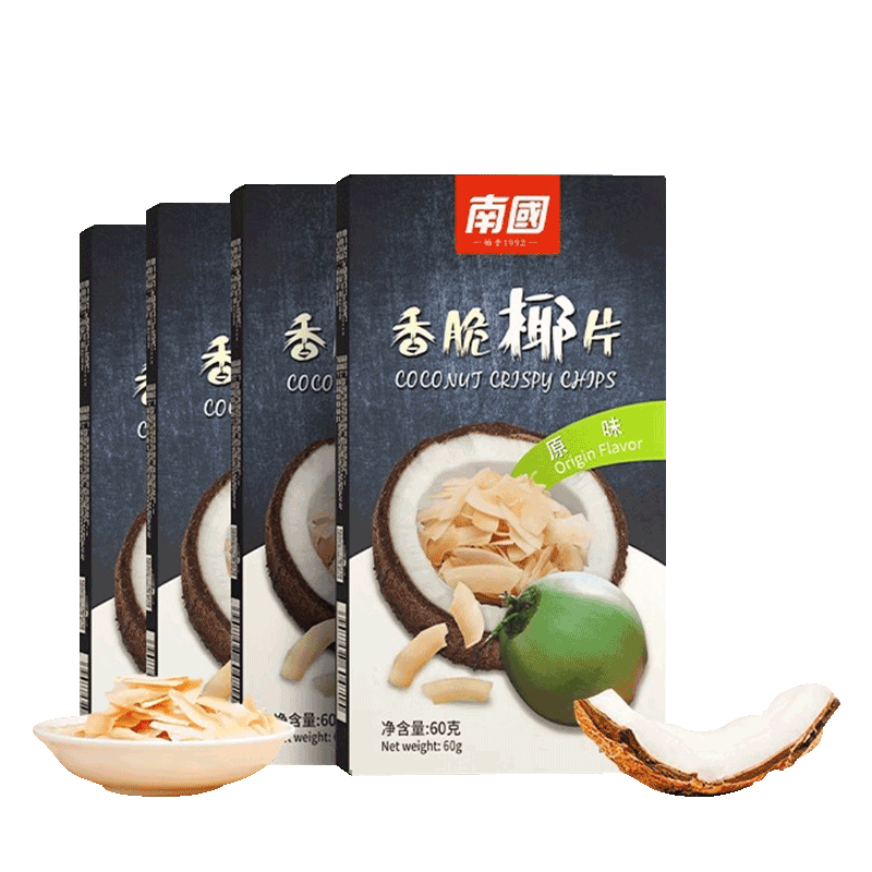 南国 海南特产 香脆椰子片60g*4盒 蜜饯果干脆片烘烤椰子肉休闲零食 香脆椰子片 60g *4盒