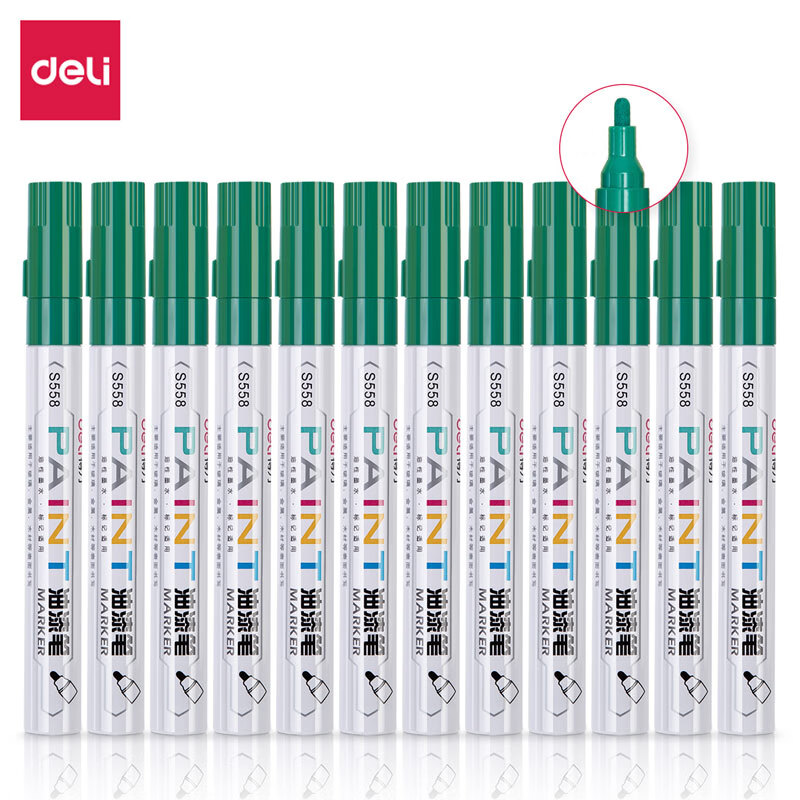 得力（deli）S558 型油漆笔补漆笔记号笔轮胎笔签到笔相册涂鸦笔 绿色12支 
