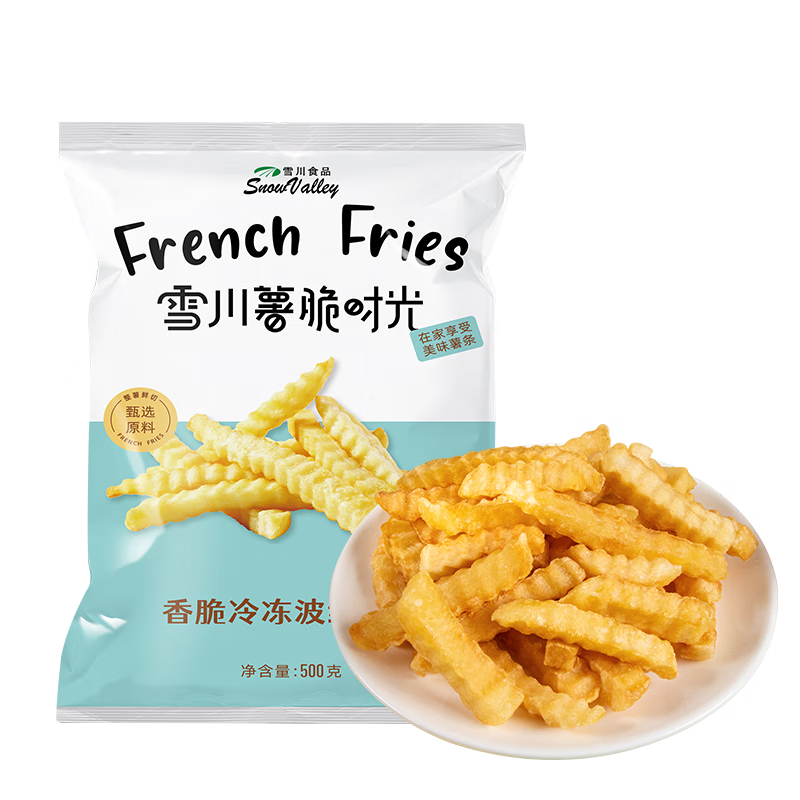 雪川食品（Snow Valley）波纹薯 曲薯条1斤/袋 国产裹粉薯条半成品 预制菜佐餐小吃 500g 裹粉波纹薯  微微咸香