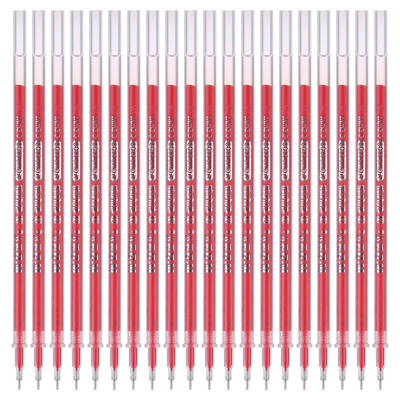晨光(M&G)文具0.5mm红色中性笔芯学生考试全针管签字笔替芯水笔芯AGR640C3C 20支装 【拔盖全针管】0.5mm红色20支