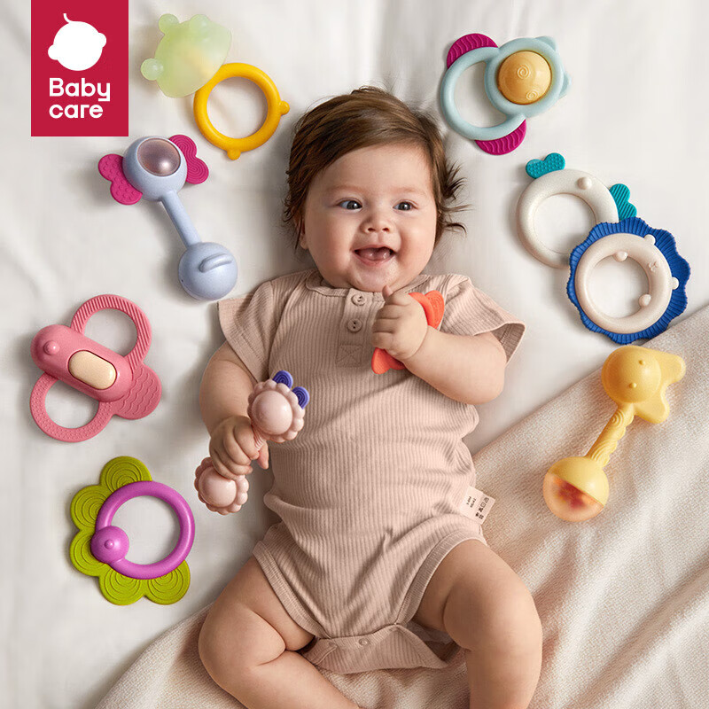 babycare 婴幼儿手摇铃玩具0-1岁新生儿趣味安抚牙胶玩具牙胶摇铃艾格白 