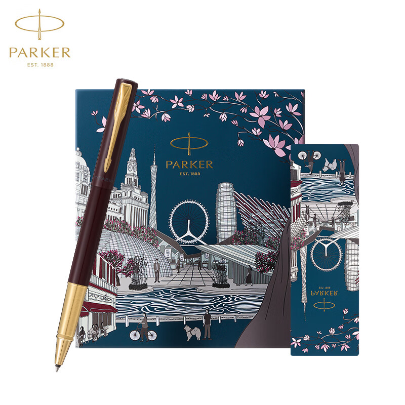 派克（PARKER）【可AI定制贺卡】圆珠笔 签字笔  威雅XL落日红金夹宝珠笔+城市漫步礼盒 威雅XL落日红 城市漫步礼盒