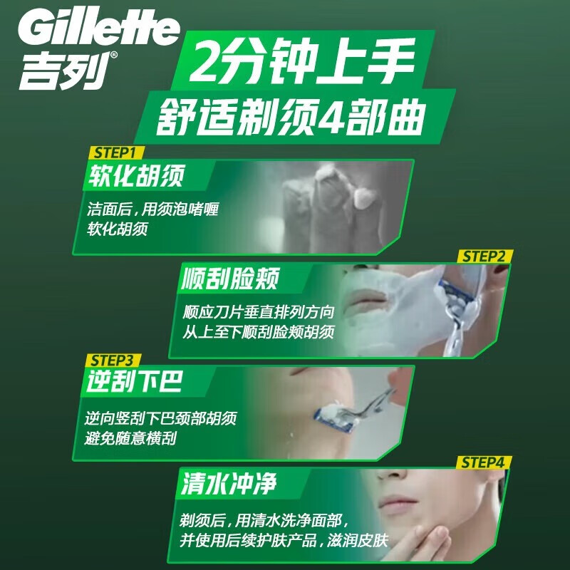 吉列清新柠檬型剃须泡沫剃须膏剃须啫喱 210g*2