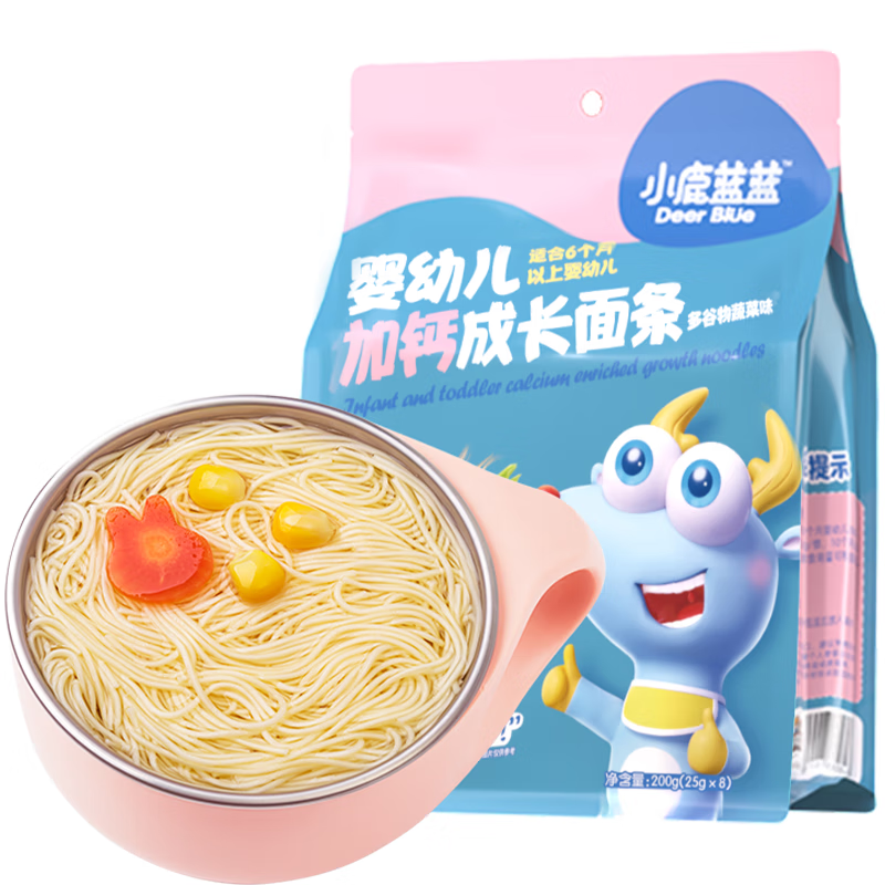 小鹿蓝蓝婴幼儿成长面条多谷物蔬菜味200g 宝宝面条婴儿面条营养线面无盐 【6月+婴标】多谷物蔬菜味线面200g