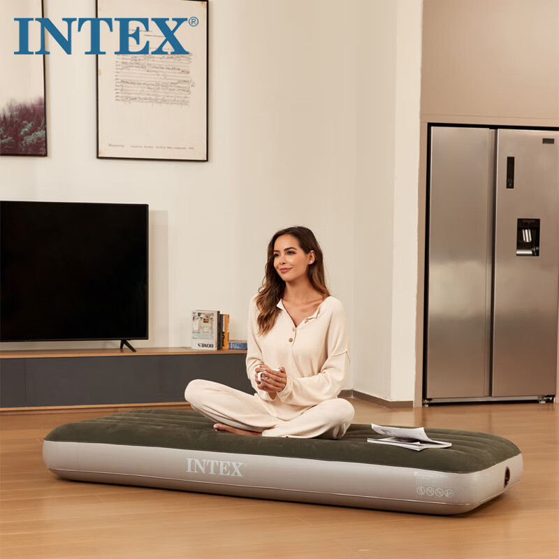 INTEX64106充气床垫露营帐篷户外防潮垫家用 陪护办公午睡单人折叠床 单人充气床垫76*191*25cm不含泵