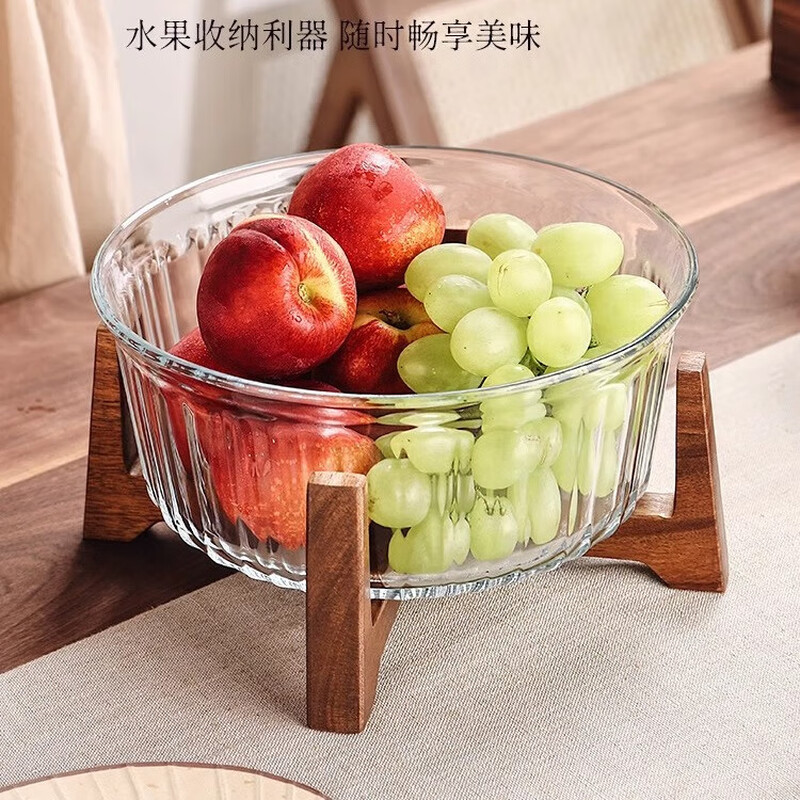 格娜斯新中式玻璃干果盘家用客厅茶几坚果盘密封高档零食糖果收纳盒果盘 相思木底座+玻璃果盘