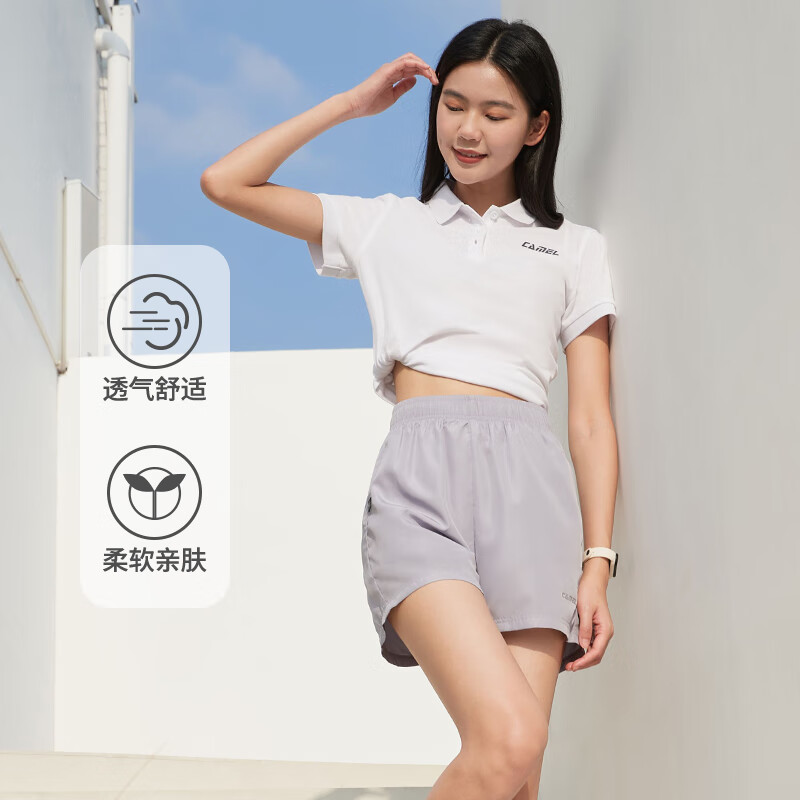 骆驼（CAMEL）棉感透气运动短袖T恤女简约POLO衫C45225Q2004-1白色XXL