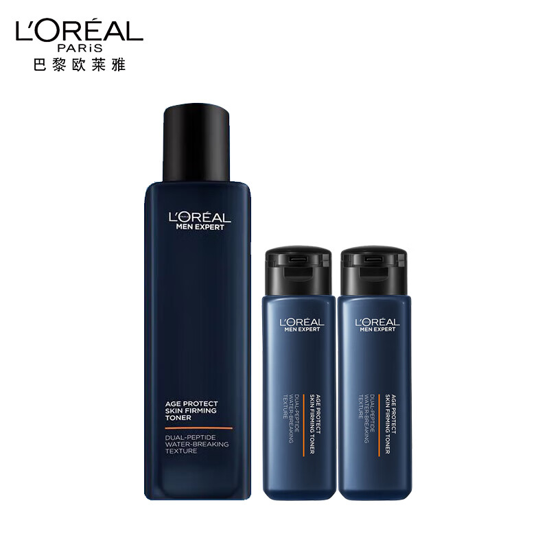 欧莱雅男士面部护理青春肌源紧致爽肤水180ml+水能小洁面50ml*2组合装 