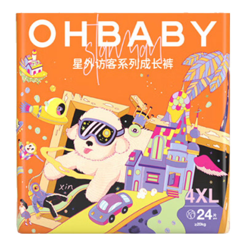 欧贝比(OHBABY)星外访客拉拉裤高定小丝巾裸感亲肤超薄透气4XL码24片 拉拉裤4XL码24片