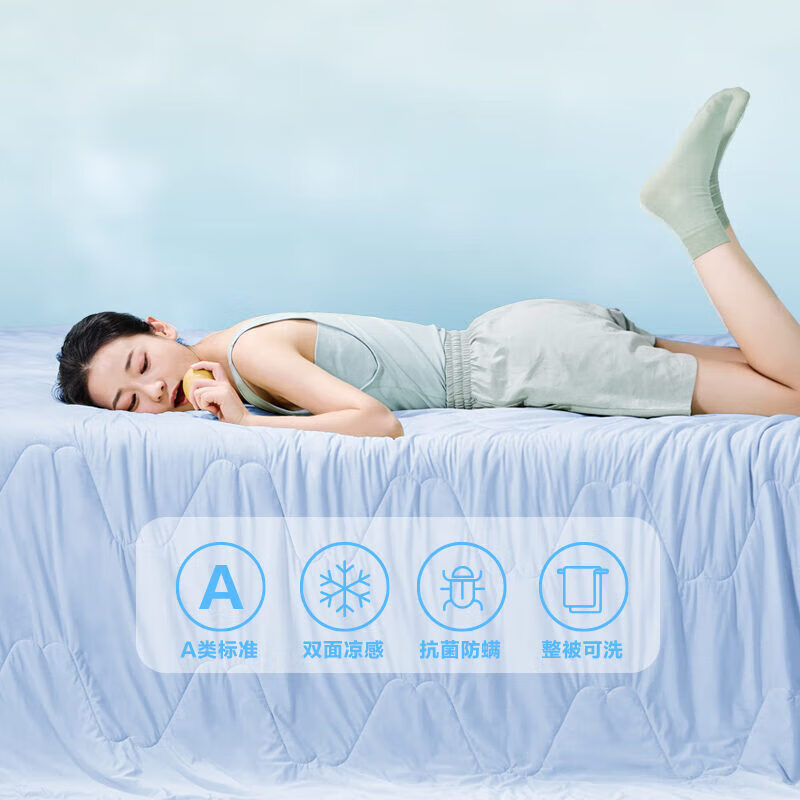LOVO罗莱生活 A类凉感夏被子凉感值0.39+0.29 2x2.3m JDear京东定制款 A类双面凉感抗菌防螨-蓝色1.5m/1.8m床-200*230cm