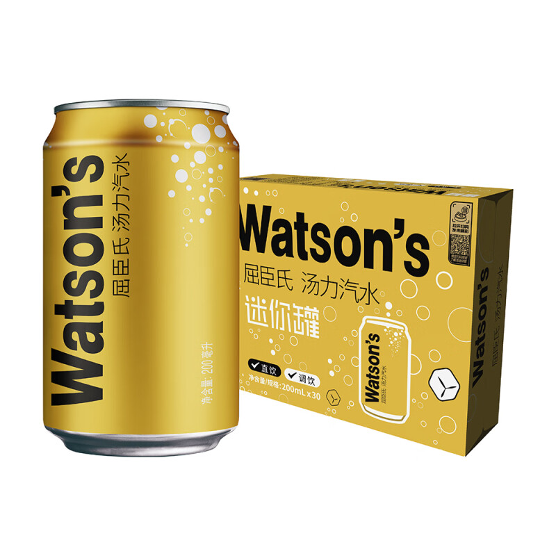 屈臣氏（Watsons）汤力水风味苏打水mini整箱0脂金酒调酒碳酸饮料汽水200mL*30罐 mini汤力 200mL*30罐