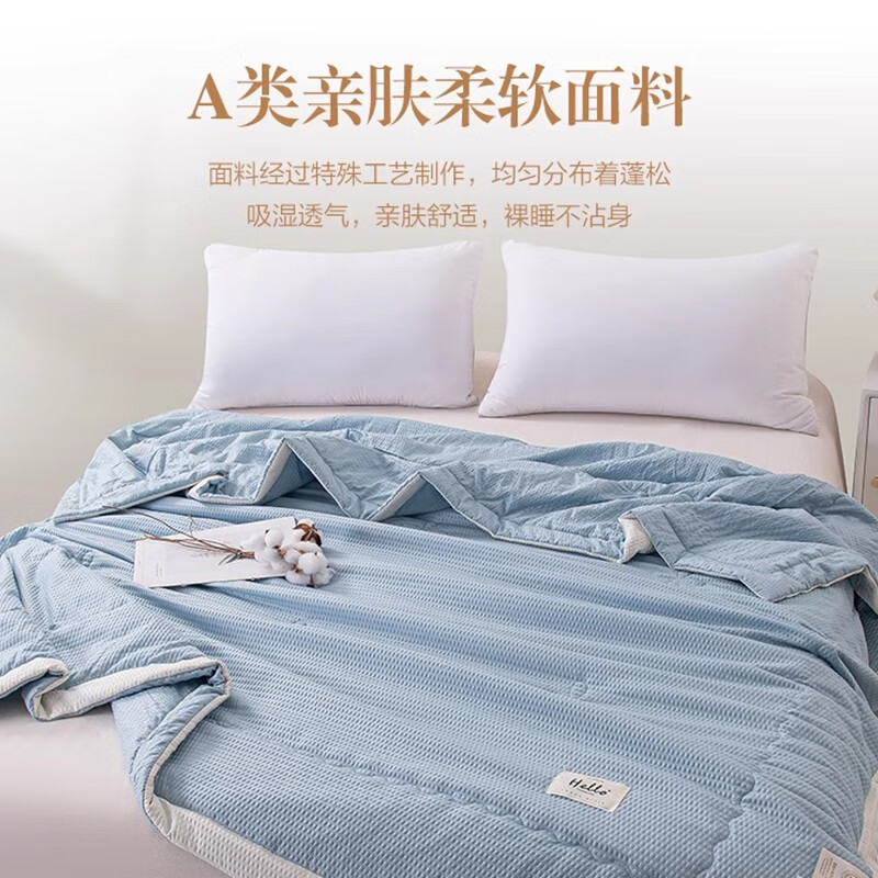 皮尔卡丹夏凉被 A类抑菌大豆被子空调被夏季可水洗冰丝被芯 200×230cm 蓝 灰兰【10%大豆纤维填充】200cm*230cm