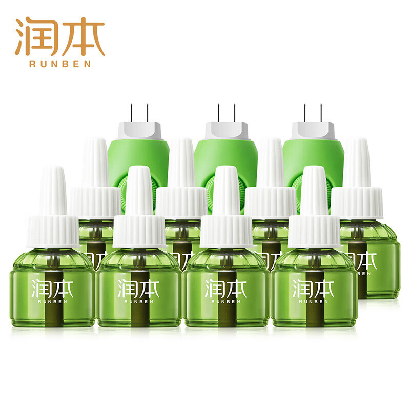 润本 蚊香液套装 蚊香液45ml*8瓶+加热器*3个 婴儿驱蚊水 大容量装 