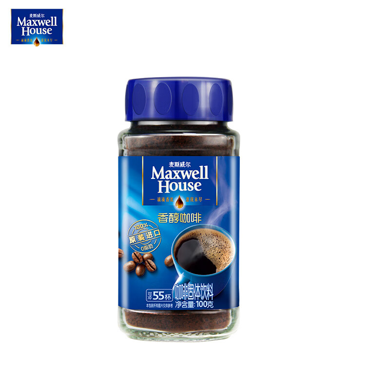 麦斯威尔（Maxwell House）香醇黑咖啡粉100g 进口 0糖0脂低卡 速溶 冷萃 冰美式拿铁 健身 【香醇黑咖】罐装100g