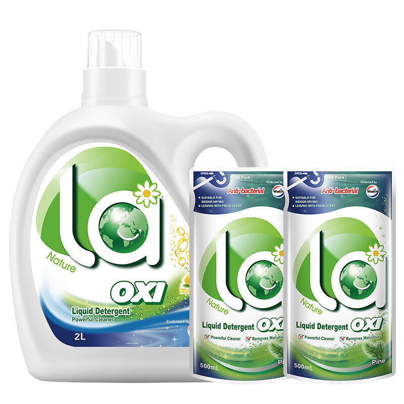 妈妈壹选洗衣液劳保员工福利套装La有氧洗松木瓶装2L*1+500ml柠檬袋装*1 