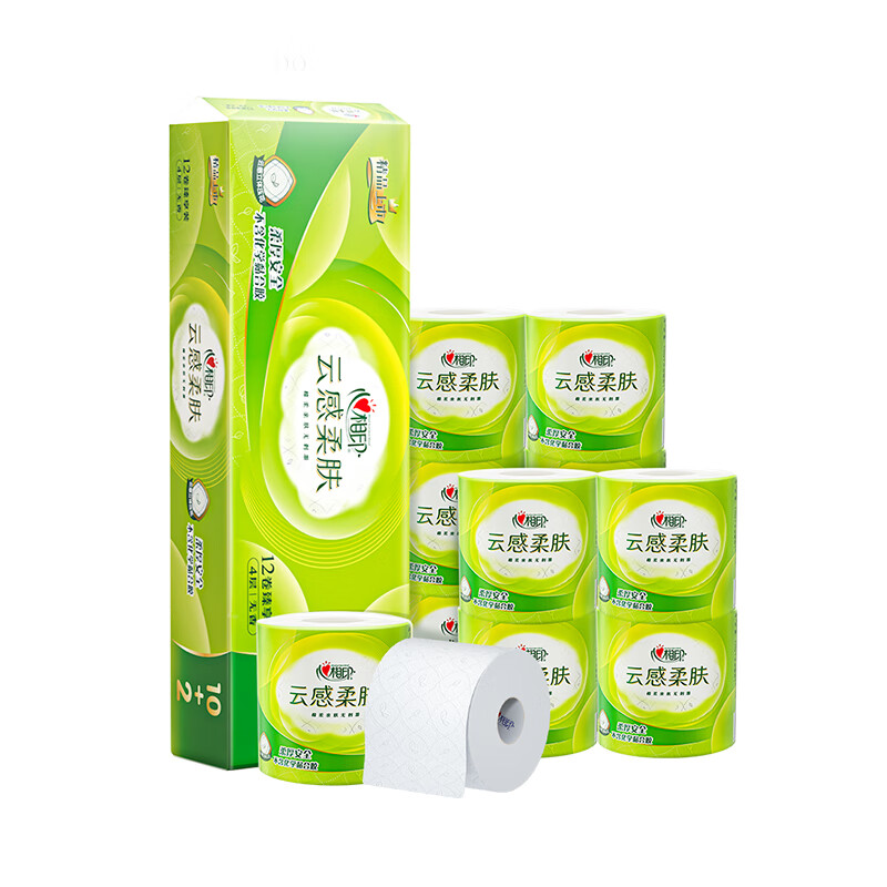心相印卷纸 云感系列110克12粒装四层立体压花卷筒卫生巾纸巾（包邮） 