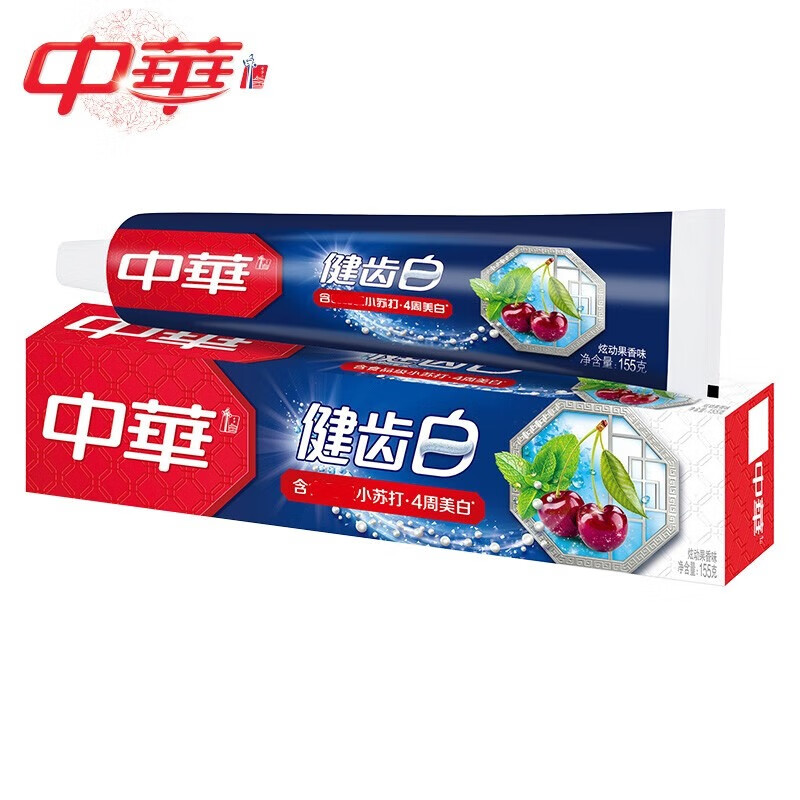 中华 健齿白牙膏【薄荷味155g+果香味155g】成人牙膏家庭装